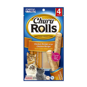 <strong>Inaba</strong> Churu Cat Rolls, Snack Masticable para Gatos, Palitos de Pollo Rellenos de Churu, Pollo, bolsa de 4 unidades