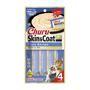 <strong>Inaba</strong> Churu Cat Skin & Coat, Snack Húmedo para Gatos, Atún, Salud Piel y Pelaje, 4 tubos exprimibles, bolsa de 56 gr