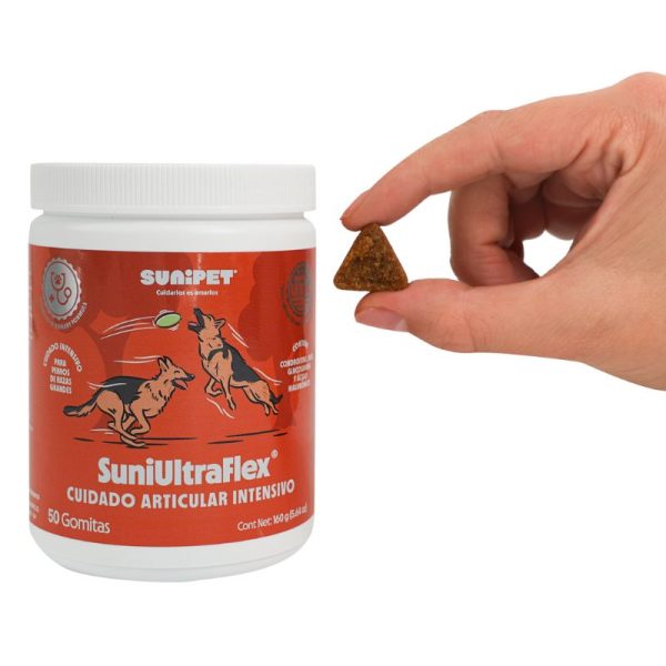 <strong>SuniUltraFlex</strong> Suplemento Articular Intensivo para Perros y Gatos, 50 gomitas, pote de 160 gr - Imagen 2