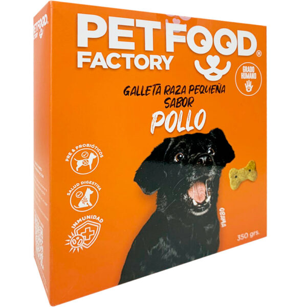 <strong>Pet Food Factory</strong> Galleta Raza Pequeña Sabor Pollo, Snack para Perros, Adulto, Raza Mini/Pequeña, Galletas Pollo, caja de 350 gr