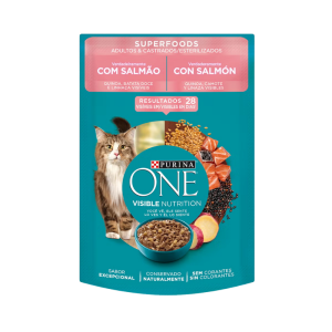 <strong>Purina ONE</strong> Superfoods, Alimento Húmedo para Gatos, Salmón, Salsa con Trozos, sobre de 85 gr