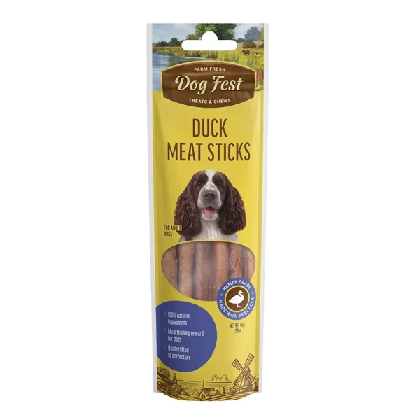 <strong>Dog Fest</strong> Treats & Chews Duck Meat Sticks, Snack para Perros, Barritas de Pato, bolsa de 45 gr