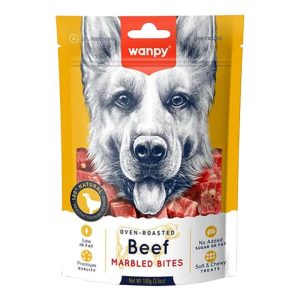 <strong>Wanpy</strong> Beef Marbled Bites, Snack para Perros, Cubos de Charqui de Vacuno, bolsa de 100 gr