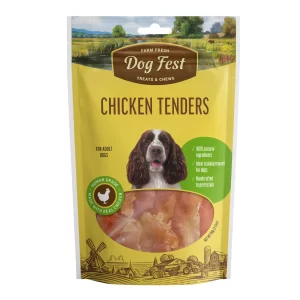 <strong>Dog Fest</strong> Treats & Chews Chicken Tenders, Snack para Perros, Tiras de Pechuga de Pollo, bolsa de 90 gr