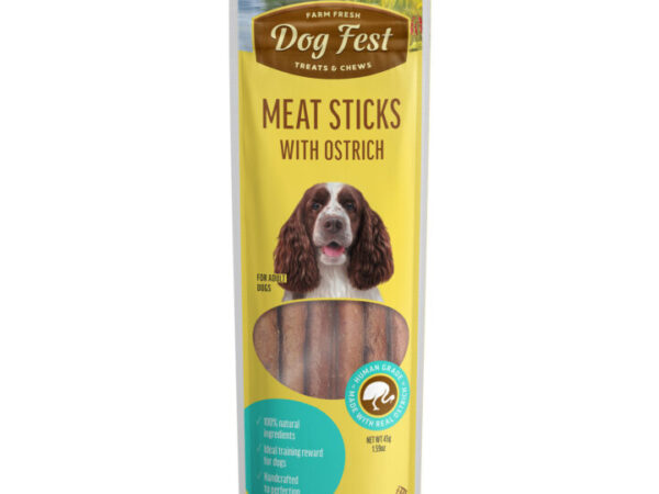 <strong>Dog Fest</strong> Treats & Chews Snack para Perros, Barritas de Carne con Avestruz, 45 gr, en bolsa