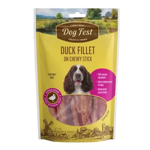 <strong>Dog Fest</strong> Treats & Chews Duck Fillet on Chewy Stick, Snack para Perros, Filete de Pato en Barrita Masticable, bolsa de 90 gr