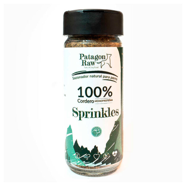 <strong>Patagon Raw</strong> Sprinkles 100% Cordero, Sazonador en Polvo para Perros, Corazón de Cordero, pote de 60 gr