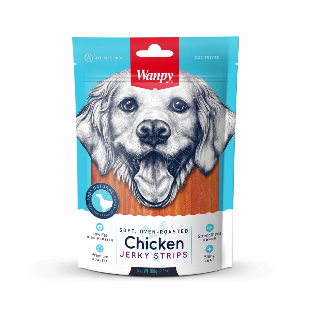 <strong>Wanpy</strong> Chicken Jerky Strips, Snack para Perros, Tiritas de Charqui de Pollo, bolsa de 100 gr
