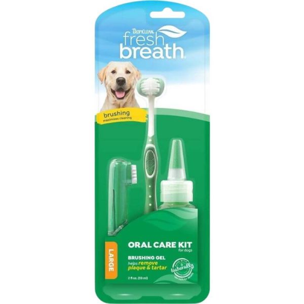 <strong>TropiClean</strong> Fresh Breath Oral Care Kit para Perros Grandes, Cepillo TripleFlex™ y Gel de Menta, Capacidad 59 ml