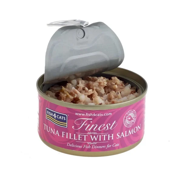 <strong>Fish 4 Cats</strong> Finest, Alimento Húmedo para Gatos, Filete de Atún con Salmón, 70 gr, en lata - Imagen 2