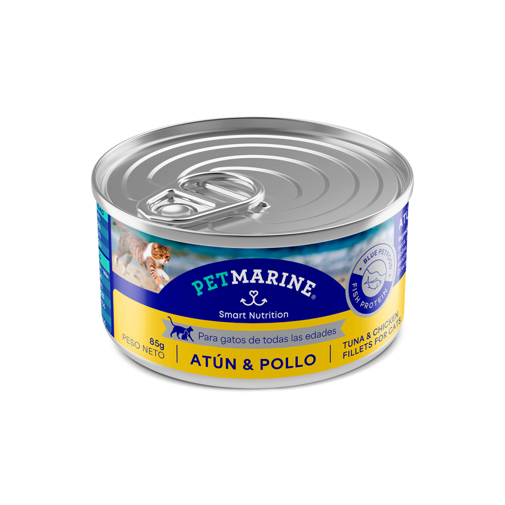 <strong>Pet Marine</strong> Alimento Húmedo para Gatos, Atún y Pollo, 85-156 gr, unidad, en lata