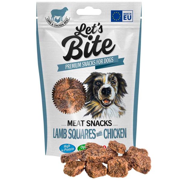 <strong>Brit</strong> Let's Bite Meat Snacks Lamb Squares with Chicken, Snack para Perros, Cuadraditos Cordero con Pollo, bolsa de 80 gr