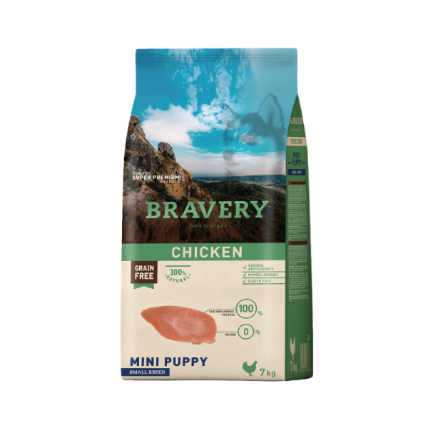 <strong>Bravery</strong> Alimento Seco para Perros, Cachorro, Raza Mini/Pequeña, Pollo, bolsa de 7 kg