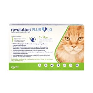 <strong>Revolution PLUS</strong> Solución Tópica, Antiparasitario Interno y Externo para Gatos, 5-10 kg, 1 pipeta de 1 ml (dosis mensual)