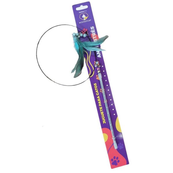 <strong>Wonder Cat</strong> Varilla con Alambre y Plumas para Gatos, Juguete Interactivo, Color Turquesa