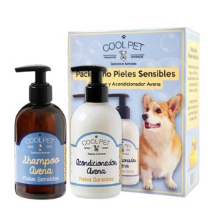 <strong>Cool Pet</strong> Baño Pieles Sensibles Shampoo y Acondicionador de Avena para Mascotas, Botellas de 250 ml