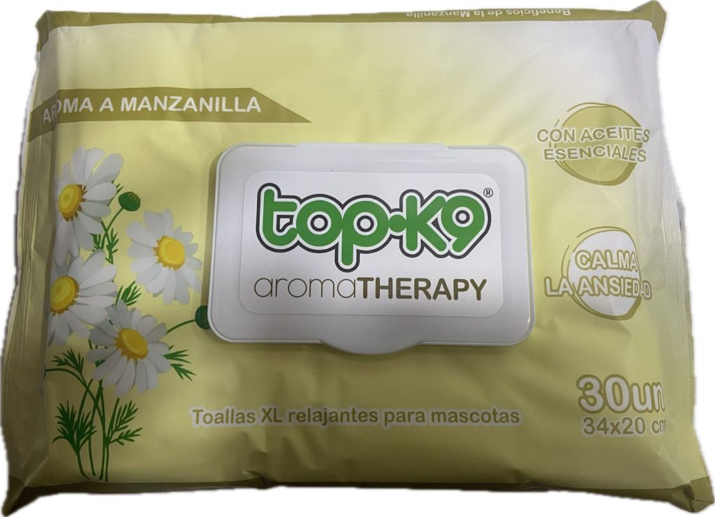 TOP-K9 TOALLITAS XL AROMA THERAPY 30 UNIDADES MANZANILLA