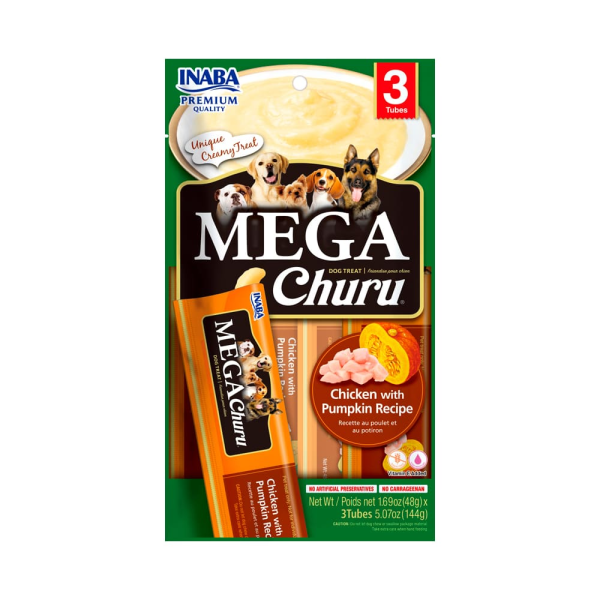 <strong>Inaba</strong> Mega Churu Snack Húmedo para Perros de Pollo Libre de Granos, Tubo Exprimible, pack de 3