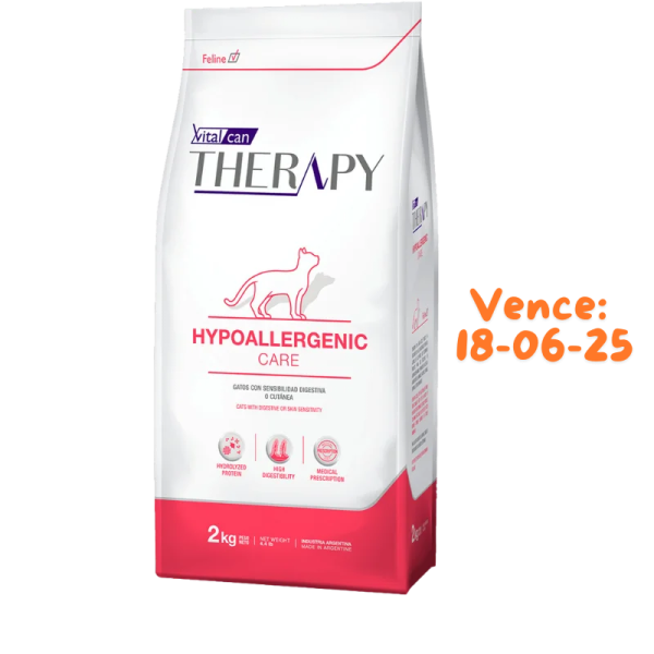 <strong>Vital Can Therapy</strong> Alimento Seco para Gatos Cuidado Hipoalergénico, bolsa de 2 kg <strong>Vence: 18-06-25</strong>