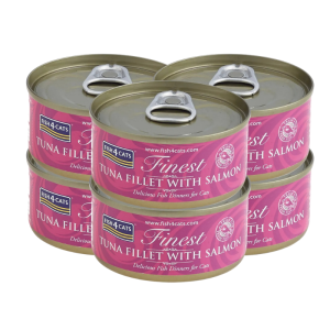 <strong>Fish 4 Cats</strong> Finest, Alimento Húmedo para Gatos, Filete de Atún con Salmón, 70 gr, 6 unidades, en lata