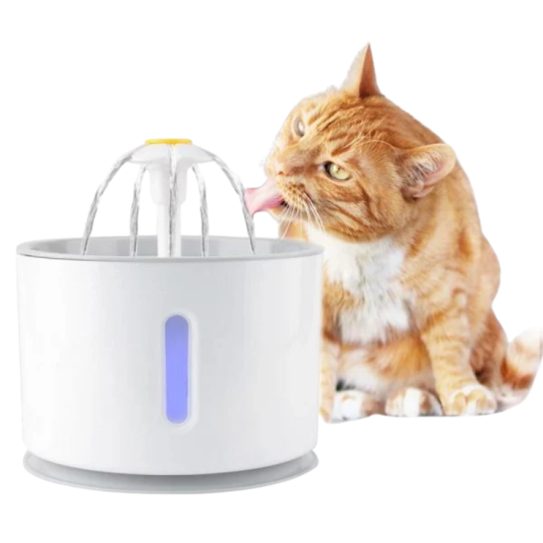 <strong>Guau!</strong> Fuente Bebedera Eléctrica con Luz LED para Gatos y Perros Pequeños, Capacidad de Agua Recirculante de Resina Antibacteriana PP de Alto Brillo, Filtro Triple Acción Incluido