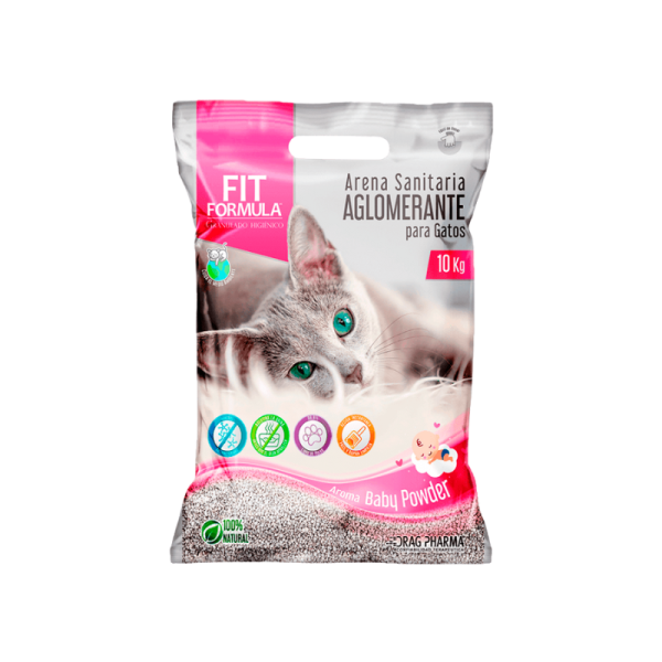 <strong>Fit Formula</strong> Arena Sanitaria Aglomerante Aroma Baby Powder para Gatos, 10 kg