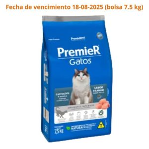 <strong>Premier</strong> Alimento Seco para Gatos Castrados Ambientes Internos, Adulto Castrados de 6 Meses a 6 Años, Pollo, bolsa de 7.5 kg (Fecha de Vencimiento 18-08)
