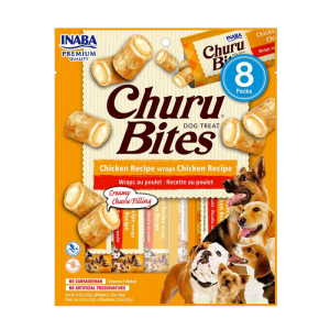 <strong>Inaba</strong> Churu Bites Dog, Snack Humedo para Perros, Sabor Pollo en Wraps de Pollo, 8 Tubos Exprimibles, Bolsa de 96 gr