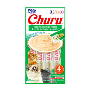 <strong>Inaba</strong> Churu Cat, Snack Húmedo para Gatos, Sabor Atún con Pollo, 4 tubos exprimibles, bolsa de 56 gr