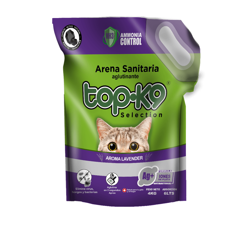 <strong>Top-K9</strong> Iones de Plata, Arena Sanitaria para Gatos Aglutinante, Aroma Lavanda, bolsa de 4 kg
