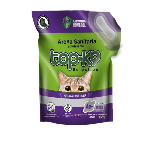 <strong>Top-K9</strong> Iones de Plata, Arena Sanitaria para Gatos Aglutinante, Aroma Lavanda, bolsa de 4 kg