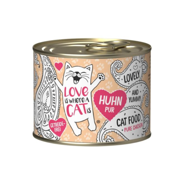<strong>Love is Where a Cat is</strong> Pure Chicken, Alimento Húmedo para Gatos Libre de Granos, Pollo, lata de 200 gr