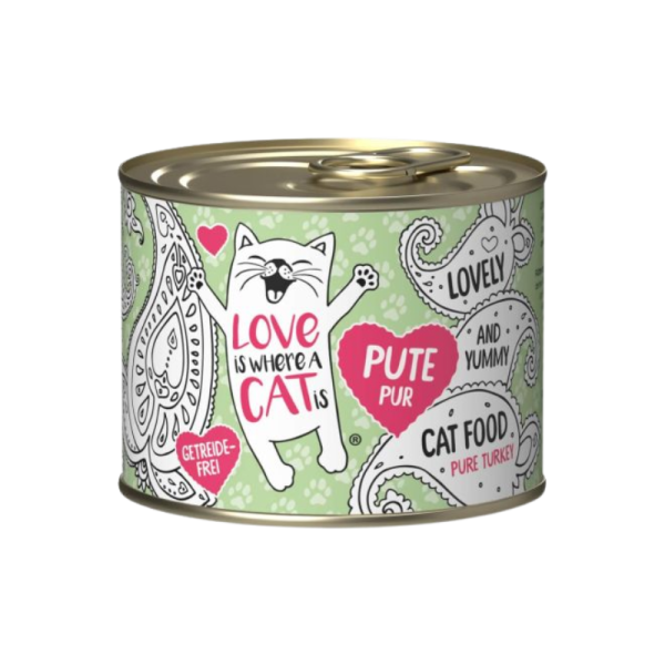 <strong>Love is Where a Cat is</strong> Pure Turkey, Alimento Húmedo para Gatos Libre de Granos, Vacuno, lata de 200 gr