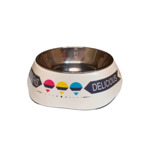<strong>Wonder Pet</strong> Plato Melamina Acero Inox con Diseño, 340 ML - Crema