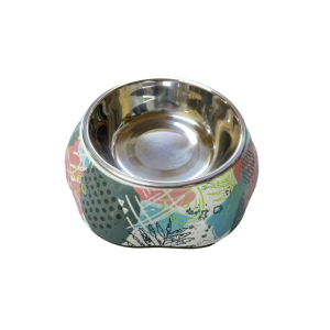 <strong>Wonder Pet</strong> Plato Melamina Acero Inox con Diseño 340 ML – Botánico