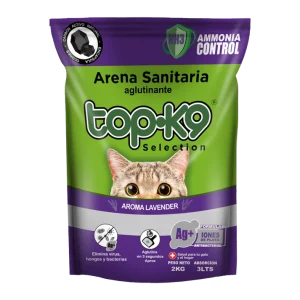 <strong>Top-K9</strong> Iones de Plata, Arena Sanitaria para Gatos Aglutinante, Aroma Lavanda, bolsa de 2 kg
