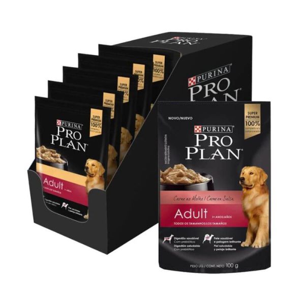 <strong>Pack: Purina Pro Plan</strong> Alimento Húmedo para Perros, Carne, 15 pouch de 100 gr