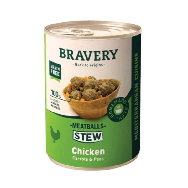 <strong>Bravery</strong> Meatballs Stew Chicken, Alimento Húmedo para Perros, Estofado de Albóndigas de Pollo, lata 415 gr