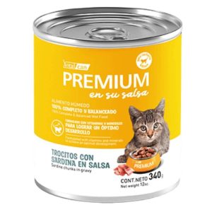 <strong>Vital Can Premium</strong> en su Salsa, Alimento Húmedo para Gatitos, Sabor a Trocitos con Sardina en Salsa, lata de 340 gr