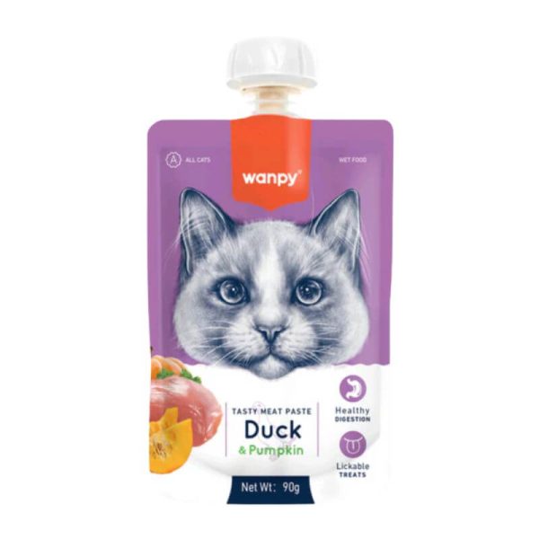 <strong>Wanpy</strong> Tasty Meat Paste, Snack Húmedo para Gatos, Pasta de Pato y Calabaza, pouch de 90 gr con tapa
