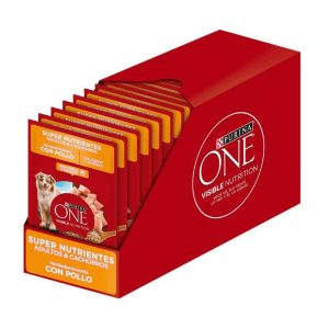 <strong>Pack: Purina ONE</strong> Super Nutrientes, Alimento Húmedo para Perros, Cachorro y Adulto, Pollo, 15 pouch de 85 gr