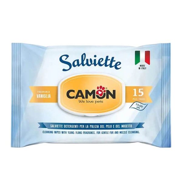 <strong>Camon</strong> Salviette, Toallitas Húmedas con Aroma Vainilla, para Perros y Gatos, Bolsa de 15 Unidades