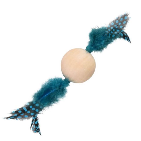 <strong>Feline</strong> Juguete de Madera con Plumas para Gatos, Color Azul