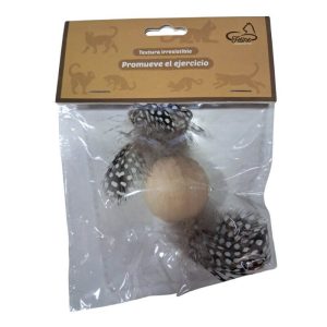 <strong>Feline</strong> Juguete de Madera con Plumas para Gatos, Color Gris