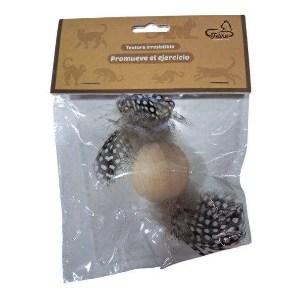 <strong>Feline</strong> Juguete de Madera con Plumas para Gatos, Color Gris