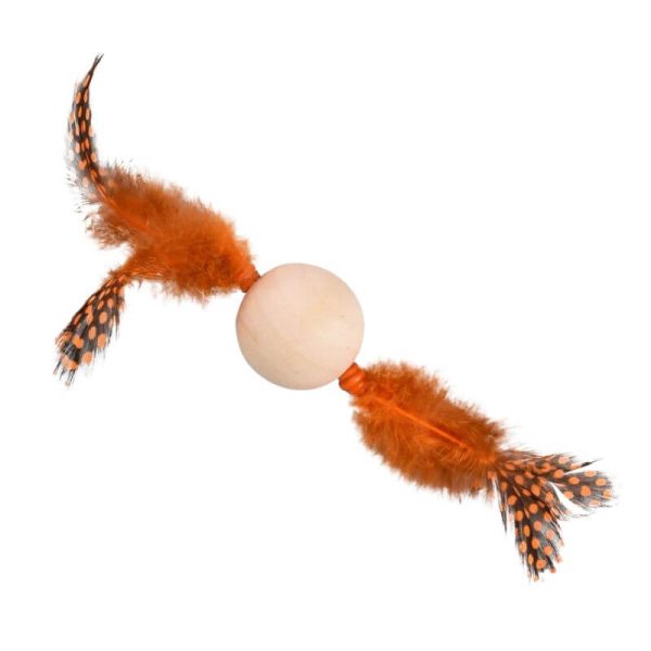 <strong>Feline</strong> Juguete de Madera con Plumas para Gatos, Color Naranja