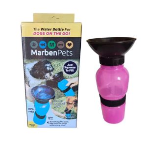 <strong>Marben Pets</strong> Bebedero Portátil para Perros, Botella y Bowl Integrado, Capacidad 500 ml, Color Rosado