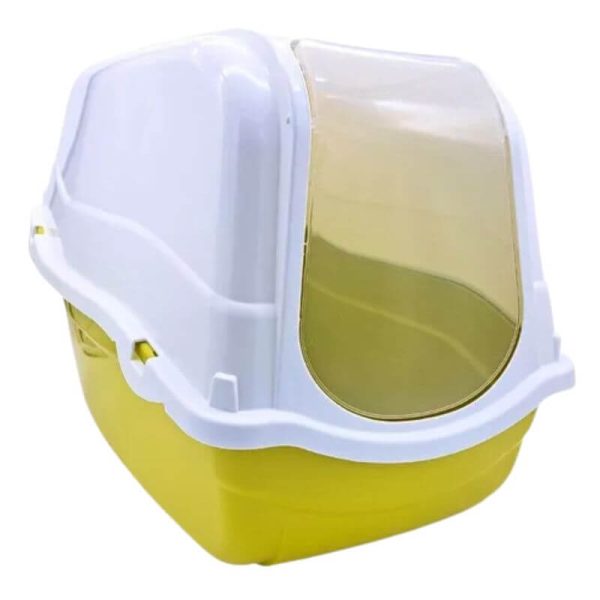 <strong>Marben Pets</strong> Baño Sanitario Romeo para Gatos, Cubierto con Puerta Abatible, Color Blanco y Amarillo