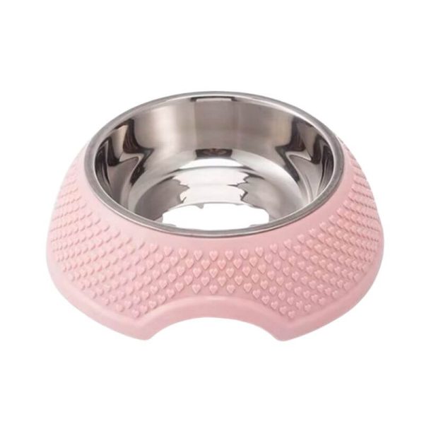 <strong>Wonder Pet</strong> Plato de Acero Inoxidable Diseño Corazon, Medida 18x6 cm, Color Rosado