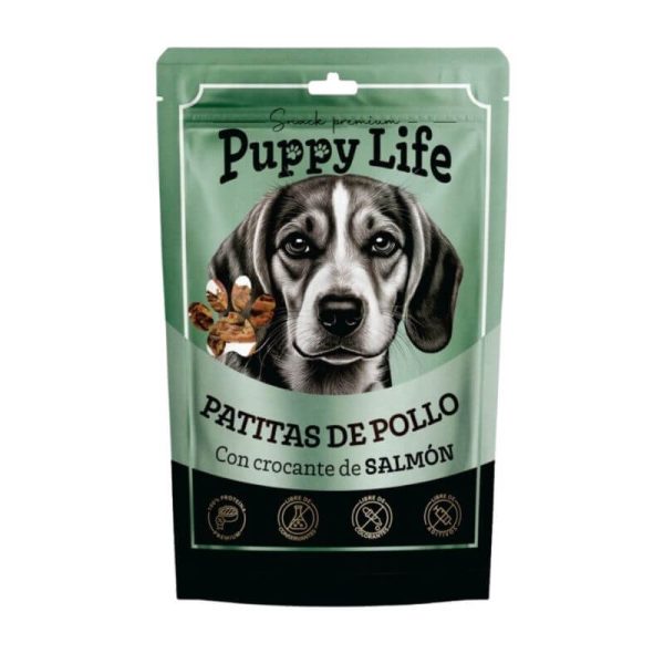 <strong>Puppy Life</strong> Patitas de Pollo con Crocante de Salmón, Snack para Perros, bolsa de 70 gr